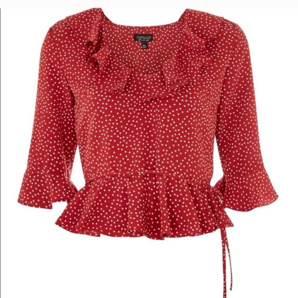 Topshop Red Polka Dot Tie Blouse